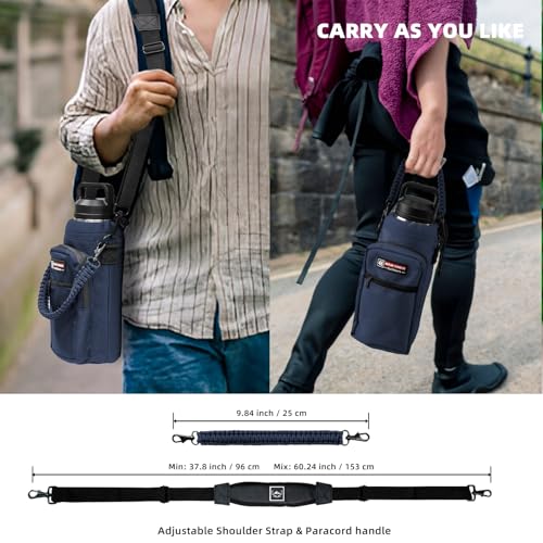 NATURE PIONEOR 26-128 oz Insulated Water Bottle Carrier Holder with Strap - color: Navy, size: 40-46oz