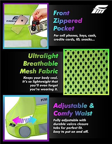 FREEMOVE Reflective Vest - Running Gear + 2 Bands & Bag/Ultralight & Comfy Safety Vests for Running, Walking, Cycling - size: Medium