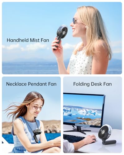 SWEETFULL Portable Misting Fan - 180° Foldable Handheld Personal Fan with Mist Spray, 3 Speeds, 30ml Water Tank, USB Rechargeable for Travel, Outdoors, Makeup, Camping, Home, and Office Use - color: Black