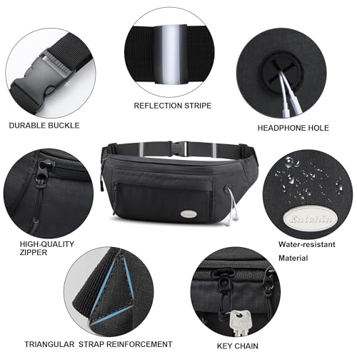 Entchin Water-Resistant Fanny Pack, 4-Zipper Belt Bag - color: Large Black