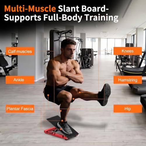 Slant Board for Calf Stretching, Steel Squat Wedge for Home Gym - color: Red+black