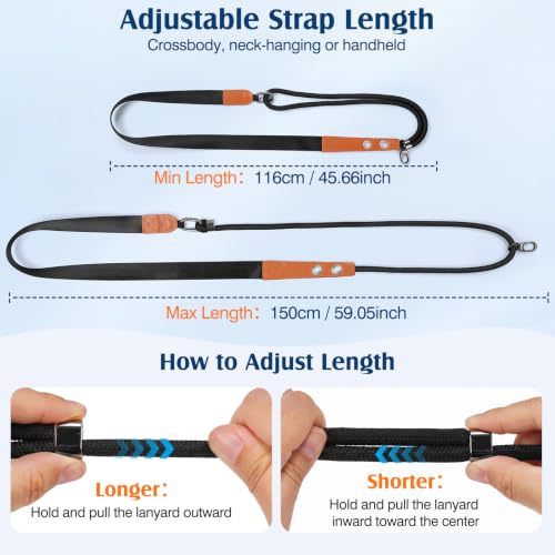 MoKo Adjustable Phone Lanyard Crossbody Strap with 2 Hanging Loops - color: Black