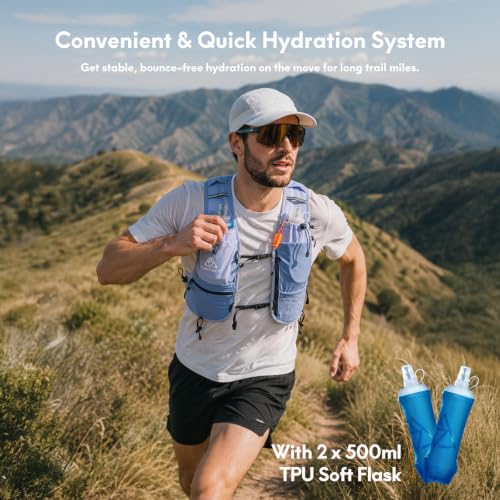 Haimont 8L Trail Running Hydration Vest with Soft Flasks - color: Light Blue, size: Medium