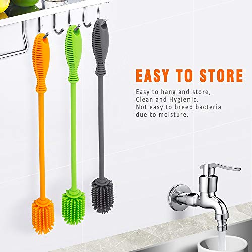 Silicone Bottle Brush with Long Handle, 12.5" Bottle Cleaning Brush, Gray - color: Gray