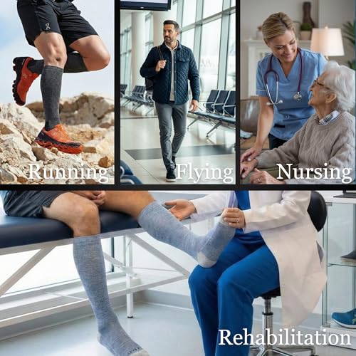 LEVSOX Thicker Bamboo Viscose Compression Socks 20-30 mmHg Cushioned - color: Navy/Grey, size: Medium