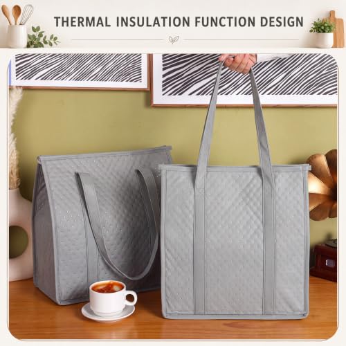 10 Pack Large 18L Insulated Grocery Bag Bulk Zippered, Light Gray - color: Light Gray