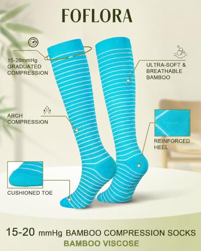 Bamboo Viscose Compression Socks|4Pairs 15-20mmHg Knee High Socks - color: Navy Blue, size: Small-Medium