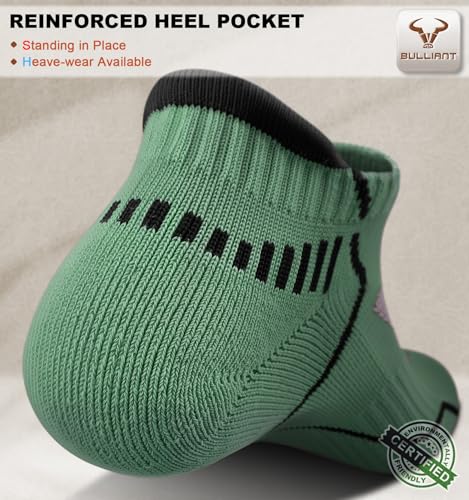 BULLIANT Men Running Ankle Socks 6Pack-Cushioned Support-Low Cut No Show - color: Shale Green8246, size: 6-9