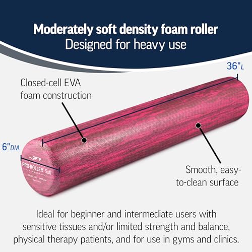 OPTP PRO-Roller Soft Density Foam Roller – Round, Pink, 36" x 6" - color: Pink 36" X 6"