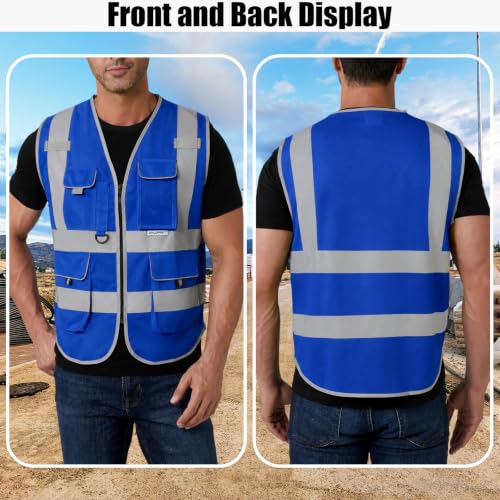 HYCOPROT High Visibility Safety Vest Hi Vis Reflective Construction Vests with Pockets for Men Women,Meets ANSI/ISEA Standard - color: Blue, size: XX-Large