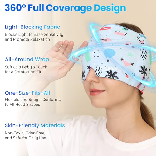 Migraine Relief Cap, Reusable Cold Compress Headband,1pcs - color: Ocean‑eyemask