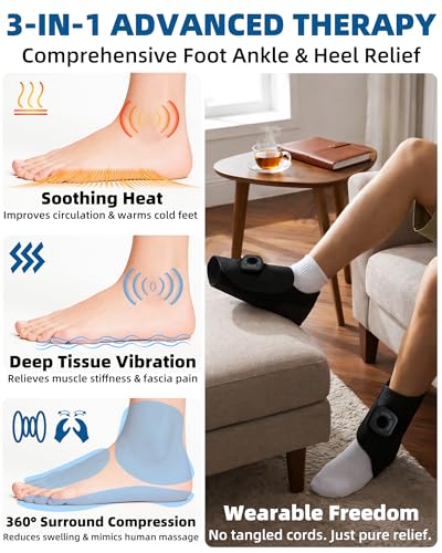 Cordless Air Compression Foot & Ankle Massager with Heat & Vibration,1 Pack - color: Black-1pc