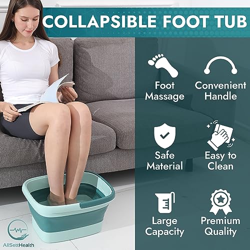 Collapsible Foot Soaking Tub Foldable Foot Bath Soak Tub Basin for Home Spa - color: Green & Blue