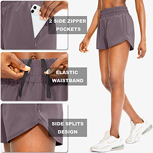SANTINY Women's Athletic Running Shorts with Zipper Pockets - color: Dusty Purple, size: Small