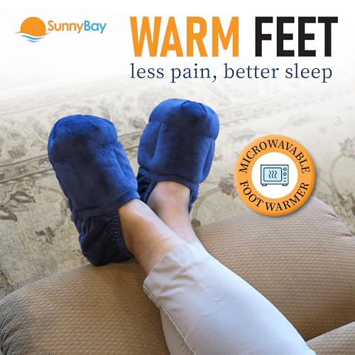 SunnyBay Microwavable Foot Warmer Slippers, Large, Navy Blue - size: Large