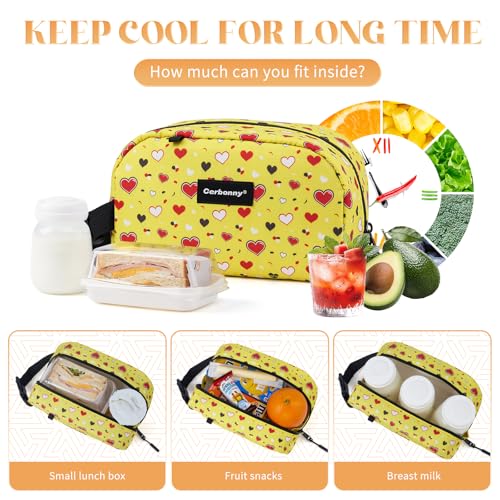 Cerbonny Small Cooler Bag,Freezable Lunch Bag,Built-in ice pack - color: Yellow-Heart