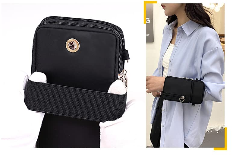 Women Small Crossbody Bag Cell Phone Purse Shoulder Pouch Armband Wallet Case Handbag for iPhone Samsung Google Pixel - color: Black