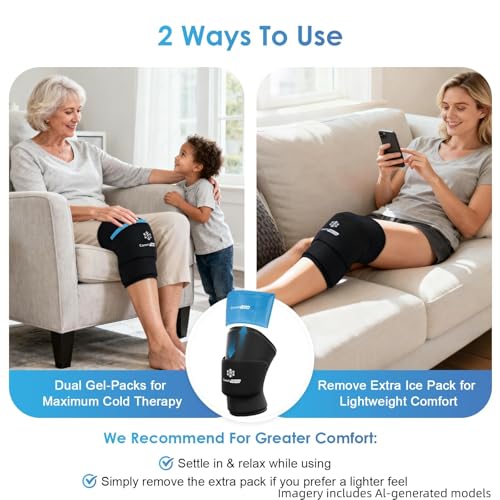 ComfiTECH Dual-Gel Knee Ice Sleeve, 30-Min Cooling Wrap for Knee & Thigh, L - size: Large