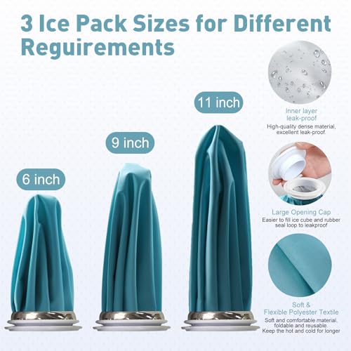 Ice Pack for Injuries Reusable, Ice Bag Reusable Hot Water Bag for Hot & Cold Therapy, No-Leak Elastic Ice Bag for Pain Relief, Menstruation Pain Injuries Muscle Strains, 3 Size Blue - size: 6"/9"/11" Set, style: Blue