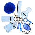 AMIR Safety Keychain Set for Women and Kids, 10 Pcs Safety Keychain Accessories with Sound Personal Alarm, Whistle and Pom - color: Blue