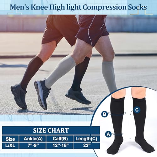 Shyyween 12 Pairs Men Knee High Compression Socks - size: Large, style: Solid Color