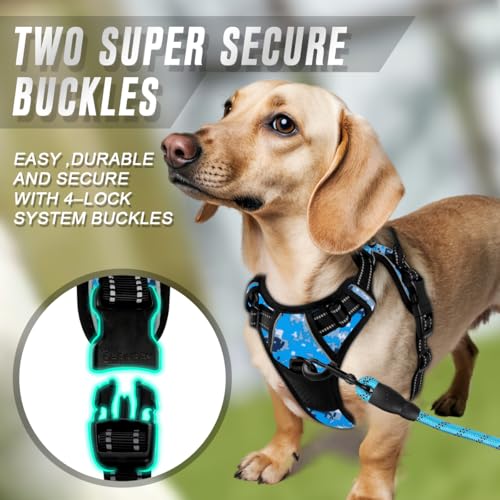 BARKBAY Dog Harness No Pull for Small Sized Dog Front Back Clips,Dog Vest - color: Blue Camo, size: X-Small(Chest:15.5-19.5”)