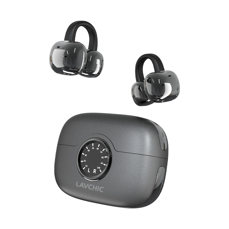 A80 Open Ear Earbuds, Clip On Wireless Headphones with Microphone - color: DarkGray