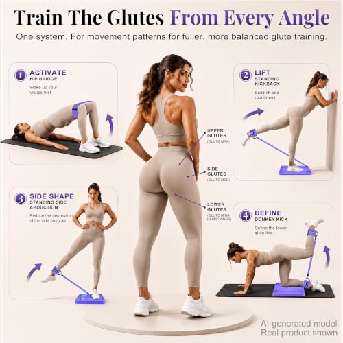 Glute Workout Equipment, Ankle Resistance Bands with Cuffs & Fabric Bands Set for Women, Exercise Board for Kickbacks,Glutes, Hip Thrusts, Thighs & Legs Workout,Portable Home Gym Fitness