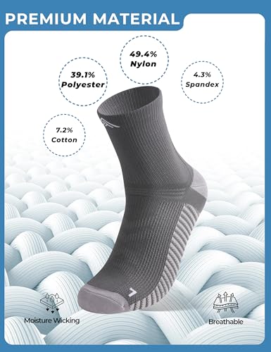 Mens Compression Running Socks: 15-20 mmHg Arch Support Non-Slip - color: D-gray Gray Gray, size: 4-6