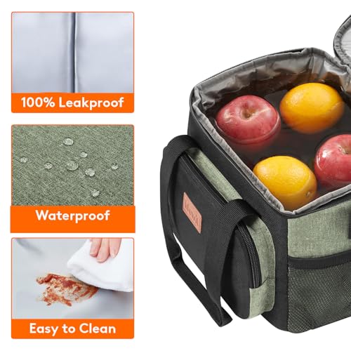 Lifewit Medium Lunch Bag, Insulated Lunch Box, Soft Cooler Cooling Tote for Adult Men Women, Black and Green 12-Can (9L) - color: Black/Green, size: Medium(9L)