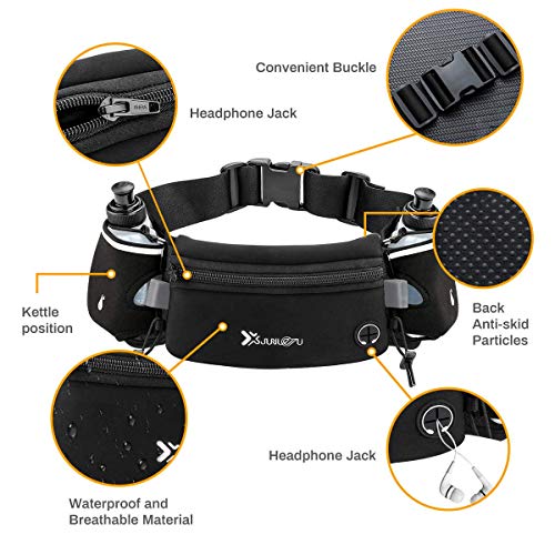 Number-one Running Belt with Water Bottles(2 x 175ML), Hydration Belt Waterproof Waist Pack Bag Fits iPhones Adjustable Sports Waist Pouch for Marathon Running Hiking Cycling - color: Black