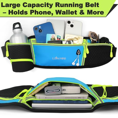 Running Belt for Women & Men Water Resistant Fitness Waist Pack with Phone Pocket & Water Bottle Holder Adjustable Reflective Jogging Belt for Running, Hiking, Gym (Sky Blue) - color: Sky Blue