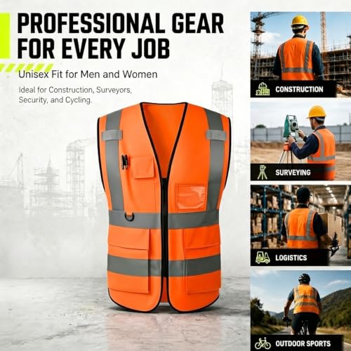 Safety Vest High Visibility Reflective Construction Vest - color: Orange, size: X-Large