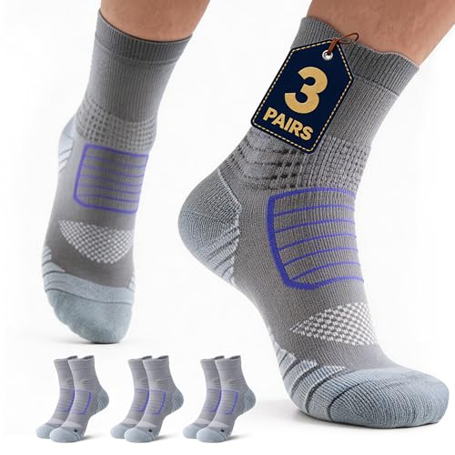 Ankle Compression Support Socks Men,15-20 mmhg,Size 10-13,3 Pairs - color: 3 Grey, size: Large