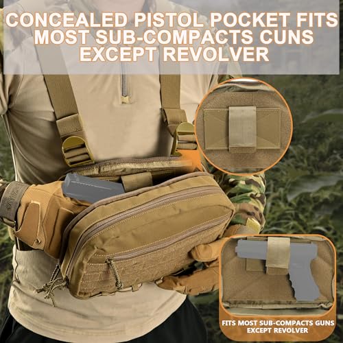 Chest Rig with Concealed Pistol Holster, Chest Bag for Men,Molle EDC Tactical Vest Chest Pack for Running Outdoor - color: Tan