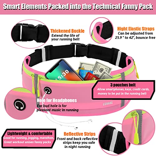 USHAKE Slim Running Belt, Bounce Free Fanny Pack Phone Holder - color: Pink