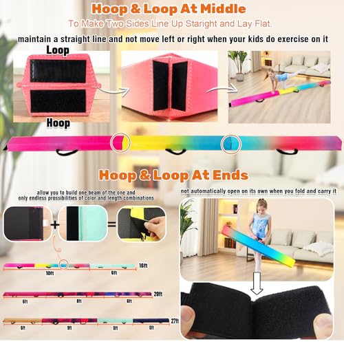 Marfula 6 FT / 8 FT / 9 FT Folding Gymnastics Beam Foam Balance Floor Beam - color: Gradual Rainbow, size: 10 Ft