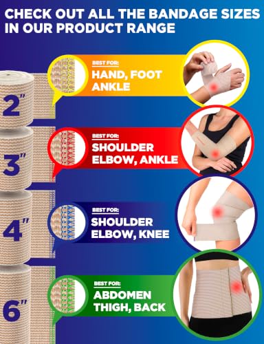 Premium Elastic Bandage Wrap - 4” (2pk) - Self-Closing Compression Bandage - size: 2 Pack, style: Elastic 4in