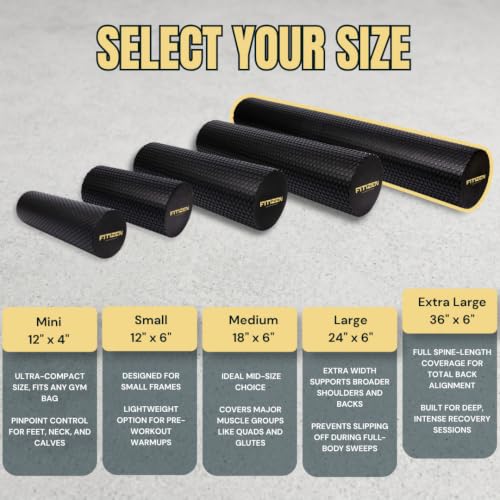 Foam Roller for Muscle Massage, Stiff Back Pain Relief, Physical Therapy, Deep Tissue, Exercise Equipment for Home Gym, Stress, Yoga, Pilates for the Fit Citizen (Black, XL 36 x 6 inches) - size: Extra Large 36 x 6 Inch