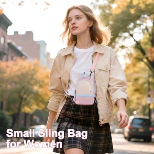 Babysun Mini Backpack Keychain Wristlet Pouch Small Change Coin Purse Cute Zipper Wallet With 3 RFID Card Slots For Women/Men Airpods Cosmetics - color: Pink Blue-L