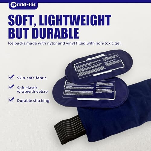 World-Bio Ice Pack for Injuries Reusable, Ice Packs with Adjustable Straps - size: 3 Count 9.8" x 5.1"