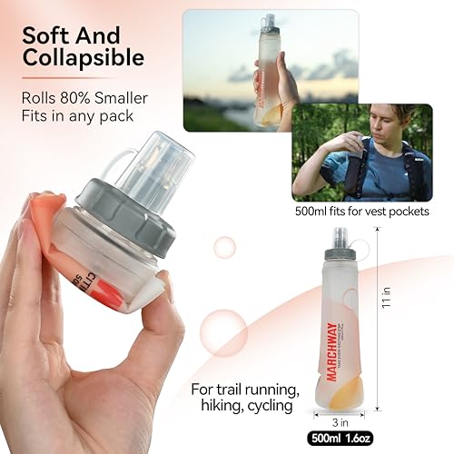 MARCHWAY Soft Flask Collapsible Water Bottle with Wide Mouth, 300ml/500ml - color: White, size: 500 ml/17 oz