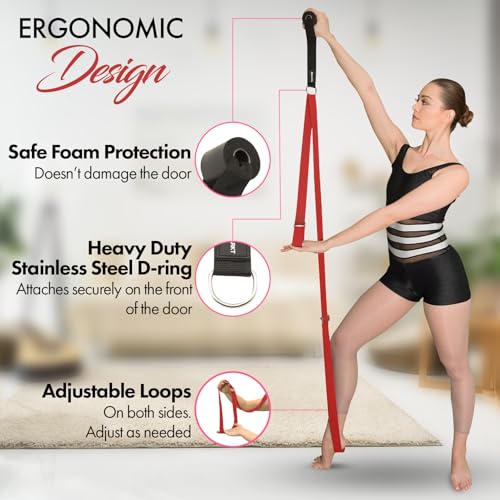 Stretching Strap with Door Anchor for Splits and Flexibility Training - color: Red