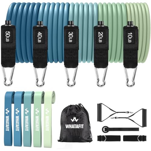 WHATAFIT Resistance Bands with Handles, 150 lb Exercise Bands Set - color: Blue 16PCS