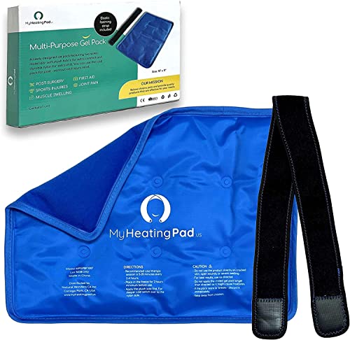 Rectangle Gel Pad for Arm, Leg, Knee, and Back - 15''x11'' Reusable Gel Ice Pack with Elastic Fastener for Hands-Free Application - Cold Packs for Post-Surgery or Sport Injuries - 1 Pack Blue - style: Rectangle Gel Ice Pack