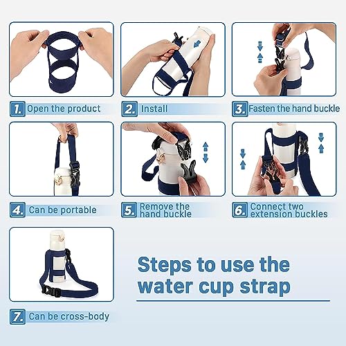 EasyAcc Water Bottle Holder Strap Sling, for Owala FreeSip 24 32 40 oz, Hydro Flask, Cirkul, Yeti, Stanley Flip, Universal Water Bottles, with Carabiner, for Walking Curise Travel (Bottle Excluded) - color: Dark Blue