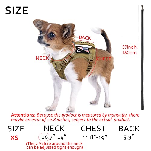 Tactical Dog Harness with Leash Tactical Puppy Vest with Rubber Handle K9 Military Adjustable Pet Harness for Outdoor Training XS Dog Harness (Brown Harness with Leash) - color: Brown harness with leash