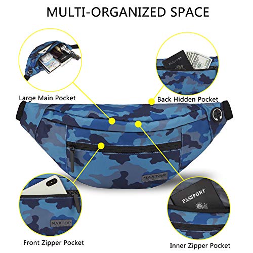 MAXTOP Camo Blue Fanny Pack for Men Cross Body Bag Carrying All Phones - color: Camo Blue, size: Large