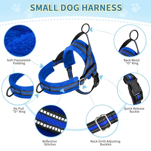 Lukovee Small Dog Harness and Leash Set, No Pull Soft Padded, 4ft Leash, S - color: Blue, size: S ( Chest 17.5'' ~ 22'')