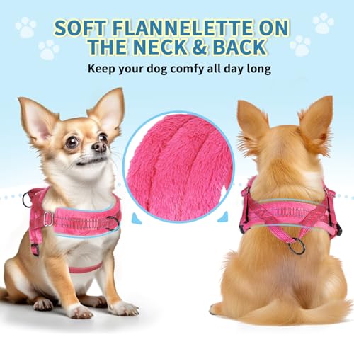 Lukovee Small Dog Harness and Leash Set, No Pull Soft Padded, 4ft Leash, XS - color: B-pink, size: XS ( Chest 14'' ~ 18'')